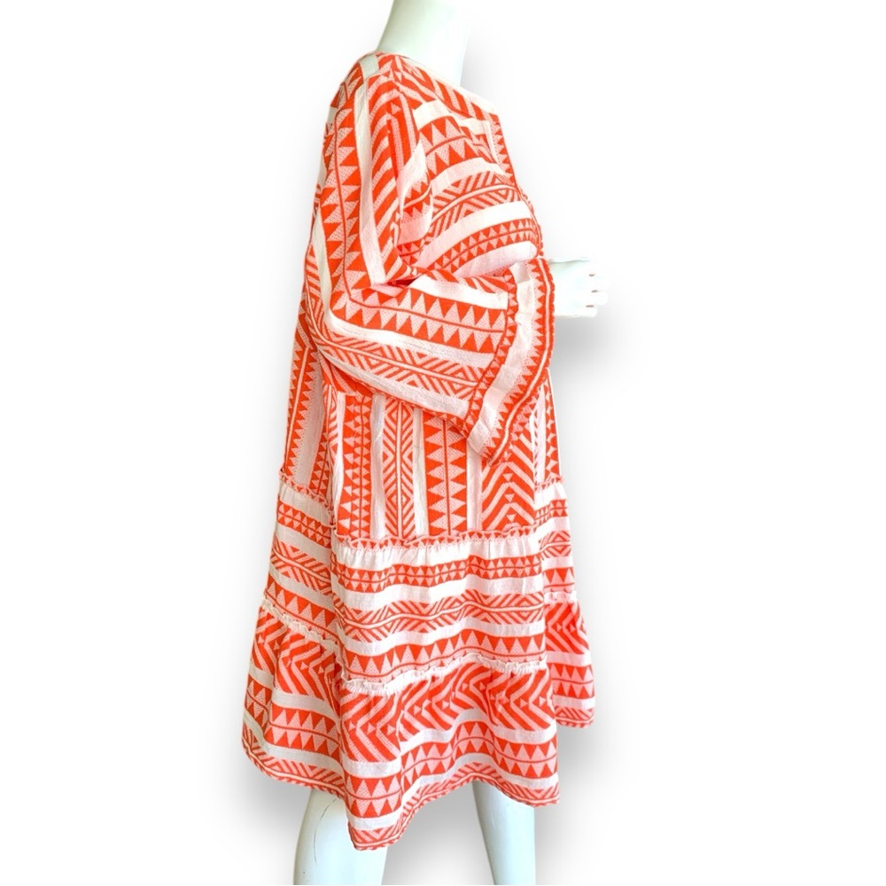 Simply Be Orange White Geo Striped Jacquard Cotton Mini Tunic Dress Women Sz 24 View 4